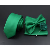 Riolio  Solid Color Tie Set For Men Sage Green Pink Flower Pin Necktie Hanky Cufflinks Brooch Set Groom Suit Wedding Shirt Accessory