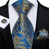Riolio Yellow Paisley Blue Ties For Men 8cm Classic Business Silk Tie Set Handkerchief Cufflinks Wedding Tie Gift For Men