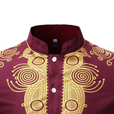 Riolio Luxury Metallic Gold Print Shirt Men African Clothes Brand Slim Fit Long Sleeve Mens Dress Shirts Streetwear African Shirt