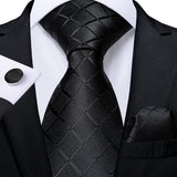 Riolio Black Plaid Ties For Men 8cm Width Silk Mens Business Wedding Neck Tie Set Pocket Square Cufflinks Gravatas Homens Cravatta
