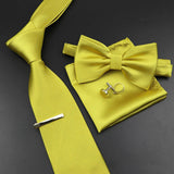 Riolio  New Men's Tie Bowtie Set Luxury Business Worker Blue Black Solid Color Silk Polyester Jacquard Woven Necktie Suit Wedding Party