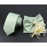 Riolio  Solid Color Tie Set For Men Sage Green Pink Flower Pin Necktie Hanky Cufflinks Brooch Set Groom Suit Wedding Shirt Accessory