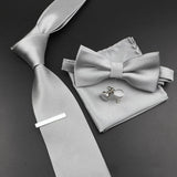 Riolio  New Men's Tie Bowtie Set Luxury Business Worker Blue Black Solid Color Silk Polyester Jacquard Woven Necktie Suit Wedding Party