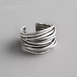 Riolio Silver Color Vintage Layered Women's Open Rings Adjustable Large Chains Irregular Finger Rings  For Women Men Party Jewelry Gift