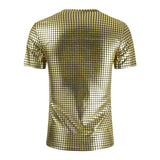 Riolio Silver Plaid Metallic Nightclub Wear Tshirt Men Sexy New Disco Party Stage Prom Tshirts Men Slim Fit V Neck Tee Shirt Homme