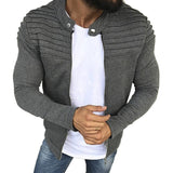 Riolio Sports Casual Men Jacket Men's Autumn Pleats Slim Stripe Fit Jacket Zipper Long Sleeve Coat Cardigan Coat