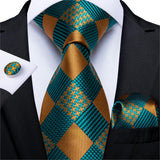 Riolio Gift Men Tie Teal Green Paisley Novelty Design Silk Wedding Tie for Men Handky cufflink Tie Set DiBanGu Party Business Fashion