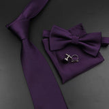 Riolio  New Men's Tie Bowtie Set Luxury Business Worker Blue Black Solid Color Silk Polyester Jacquard Woven Necktie Suit Wedding Party
