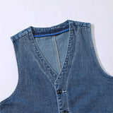 Riolio  Denim Vest Men's Jacket Spring Autumn Jeans Jacket V-neck Design Korean Vest Loose Casual Fashion All-match Style Male Clothing
