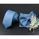 Riolio  Solid Color Tie Set For Men Sage Green Pink Flower Pin Necktie Hanky Cufflinks Brooch Set Groom Suit Wedding Shirt Accessory