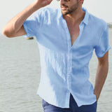 Men's Casual Short Sleeve Shirt Street Wear Lapel Button Solid Color Cotton Linen Shirt for Men Vintage Vacation Blouse M-3XL