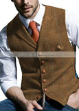 Riolio Mens Suit Vest Notched Plaid Wool Herringbone Tweed Waistcoat Casual Formal Business Groomman For Wedding Green/Black/Green/Grey