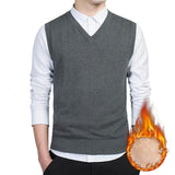 Riolio Cotton Pullovers Vest Mens Sweater Autumn V Neck Slim Sweaters Vest Men's Warm Sleeveless Sweater Slim Style Casual M-3xl