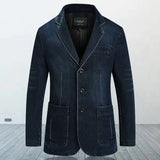 Riolio New Mens Denim Blazer Male Suit Jacket Oversized Fashion Cotton Vintage 4XL Blue Coat Denim Jacket Men Jeans Blazers