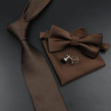 Riolio  New Men's Tie Bowtie Set Luxury Business Worker Blue Black Solid Color Silk Polyester Jacquard Woven Necktie Suit Wedding Party