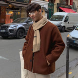 Riolio Winter Thicken Woolen Coat Men Warm Fashion Solid Color Casual Woolen Jacket Men Streetwear Korean Loose Short Woolen Coat Mens