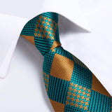 Riolio Gift Men Tie Teal Green Paisley Novelty Design Silk Wedding Tie for Men Handky cufflink Tie Set DiBanGu Party Business Fashion