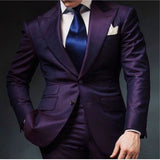 Elegant Mens Suits Formal Peaked Lapel Slim Fit Suit Purple Tuxedo Groom 2 Piece Set Wedding Suits For Men (Jacket+Pant)