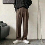 Riolio Brown/Black Suit Pants Men Fashion Society Mens Dress Pants Korean Loose Straight Casual Pants Mens Office Formal Trousers S-3XL