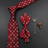 Riolio  New Christmas Luxury Tie Bowtie Brooch Set For Men Butterfly Cravat Snowflake Santa Claus Polyester Red Festival Party Gift