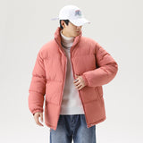 Riolio Simple Design Mens Fashion Winter Thick Puffer Jacket Stand Collar Zipper Warm Parkas Outwear Harajuku Colorful Bubble Coats