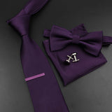 Riolio  New Men's Tie Bowtie Set Luxury Business Worker Blue Black Solid Color Silk Polyester Jacquard Woven Necktie Suit Wedding Party