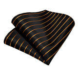 Riolio Designer Mens Wedding Tie Gold Black Striped Silk Neck Ties For Men Hanky Cufflinks Set Business Party Gravatas