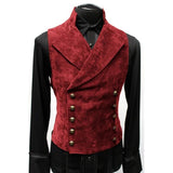 Riolio Mens Double Breasted Gothic Steampunk Velvet Vest Stand Collar Medieval Victorian Black Waistcoat Men Stage Cosplay Prom Costume