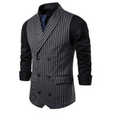 Riolio New Men oversized Classic Formal Business Striped Suit Vest Single Breasted Business Waistcoat Sleeveless Waistcoat Blazer Hot