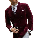 Riolio WELL DRESSED MEN Burgundy Velvet Blazer for Men with Double Breasted Dinner Jacket Elegant Smoking Suit Coat