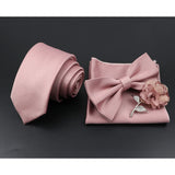 Riolio  Solid Color Tie Set For Men Sage Green Pink Flower Pin Necktie Hanky Cufflinks Brooch Set Groom Suit Wedding Shirt Accessory