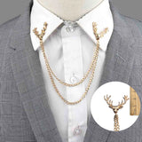 Riolio  New Men Women Shirt Collar Tassel Chain Lapel Pin Brooch Dragon Eagle Deer Head Wings Badge Retro Unisex Jewelry Accessories