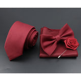Riolio  Solid Color Tie Set For Men Sage Green Pink Flower Pin Necktie Hanky Cufflinks Brooch Set Groom Suit Wedding Shirt Accessory