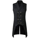 Riolio Mens Black Gothic Steampunk Vest Brand New Medieval Jacquard Double Breasted Vest Waistcoat Men Stage Cosplay Prom Costume