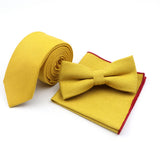 Riolio  Winter Men's Designer Solid Color Linen Cotton Necktie Pocket Square Bowtie Set Skinny Red Brown Green Blue For Men Wedding Tie