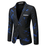 Riolio WELL DRESSED MEN Gentleman Blazers Men Blue Patterning Printed Suit Jacket Casual Coat Prom Singer Concert Stage Costume Winter Size S-5XL