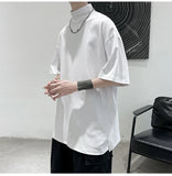 Riolio  Streetwear Turtleneck Men Tshirt Solid Hip Hop Male Oversized T shirts Man Casual Short Sleeve Top Tees Black/White/Purple