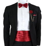 Riolio  New Fashion Mens Cummerbund Bow Tie Brooch Set Black Red Blue   Waist Seal For Formal Tuxedo Business Suit Dinner Accessories
