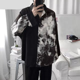 Riolio Men Casual Shirt Spring Print Patchwork Lapel Long Sleeve Streetwear Tops Korean Loose Fashion Shirts Camisas 5XL