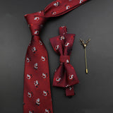 Riolio  New Christmas Luxury Tie Bowtie Brooch Set For Men Butterfly Cravat Snowflake Santa Claus Polyester Red Festival Party Gift