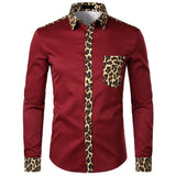 Riolio Men Splice Leopard Printed Shirt with Pocket Men Dress Shirt Long Sleeve Men Fashion Brand Mens Button Shirts