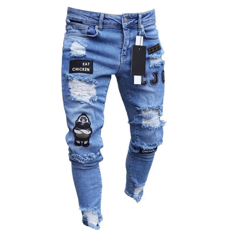 Washed ripped jeans women plus size s-5xl korean high waist trousers skinny  denim jeans black blue hollow bleached pencil pants xxl black