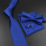 Riolio  New Men's Tie Bowtie Set Luxury Business Worker Blue Black Solid Color Silk Polyester Jacquard Woven Necktie Suit Wedding Party