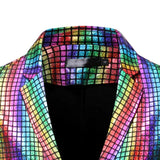 Riolio Shiny Gold Plaid Sequin Suits Men Prom Dance Prom Suits with Pants Mens Festival Carnival Christmas Halloween Party Stage Outfit