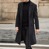 Riolio Winter Men's Coat Solid Color Long Sleeve Button Jacket Men's Coat Street Style Mid-Length Trench Coat