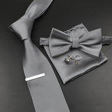 Riolio  New Men's Tie Bowtie Set Luxury Business Worker Blue Black Solid Color Silk Polyester Jacquard Woven Necktie Suit Wedding Party