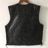 Riolio Men's Leather Stitching V-neck Vest Fashion Sheepskin Single-Breasted Vest