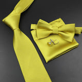 Riolio  New Men's Tie Bowtie Set Luxury Business Worker Blue Black Solid Color Silk Polyester Jacquard Woven Necktie Suit Wedding Party
