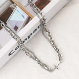 Riolio Hip Hop Stainless Steel Cross Necklace for Women Men Punk Double Layer Splicing Chain Necklaces Charm Trend Neck Jewelry Choker