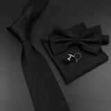 Riolio  New Men's Tie Bowtie Set Luxury Business Worker Blue Black Solid Color Silk Polyester Jacquard Woven Necktie Suit Wedding Party